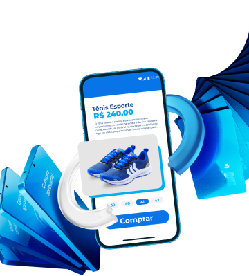 Ilustração de venda online de tênis pelo celular, com o uso da API E-commerce Cielo.